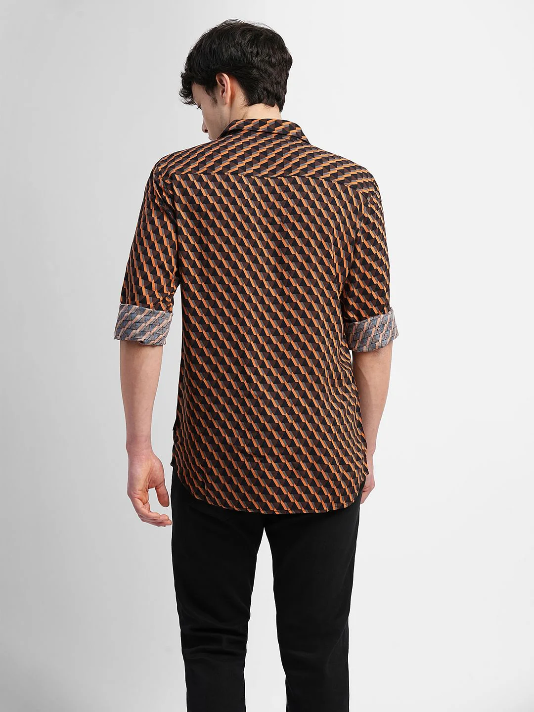 Orange Printed Full Sleeves Shirt - Image 4