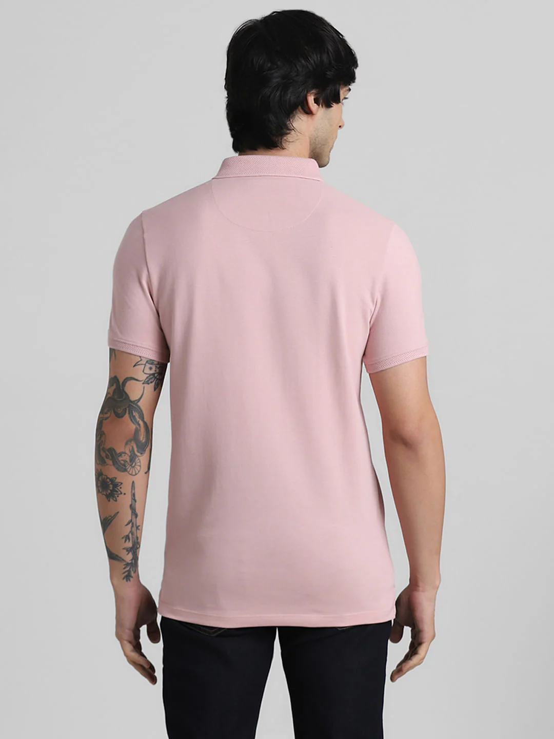 Light Pink Solid Polo Neck T-shirt - Image 4