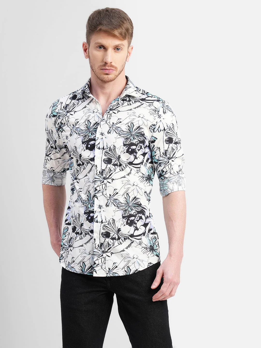 White Floral Full Sleeves Shirt - Image 2