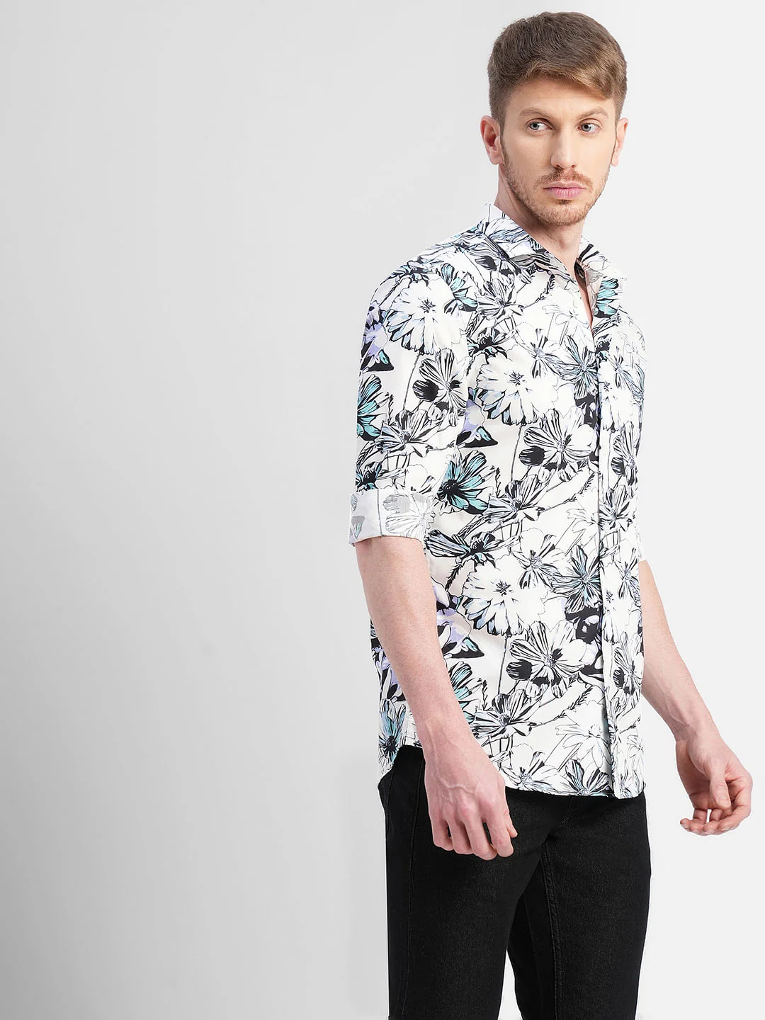White Floral Full Sleeves Shirt - Image 3