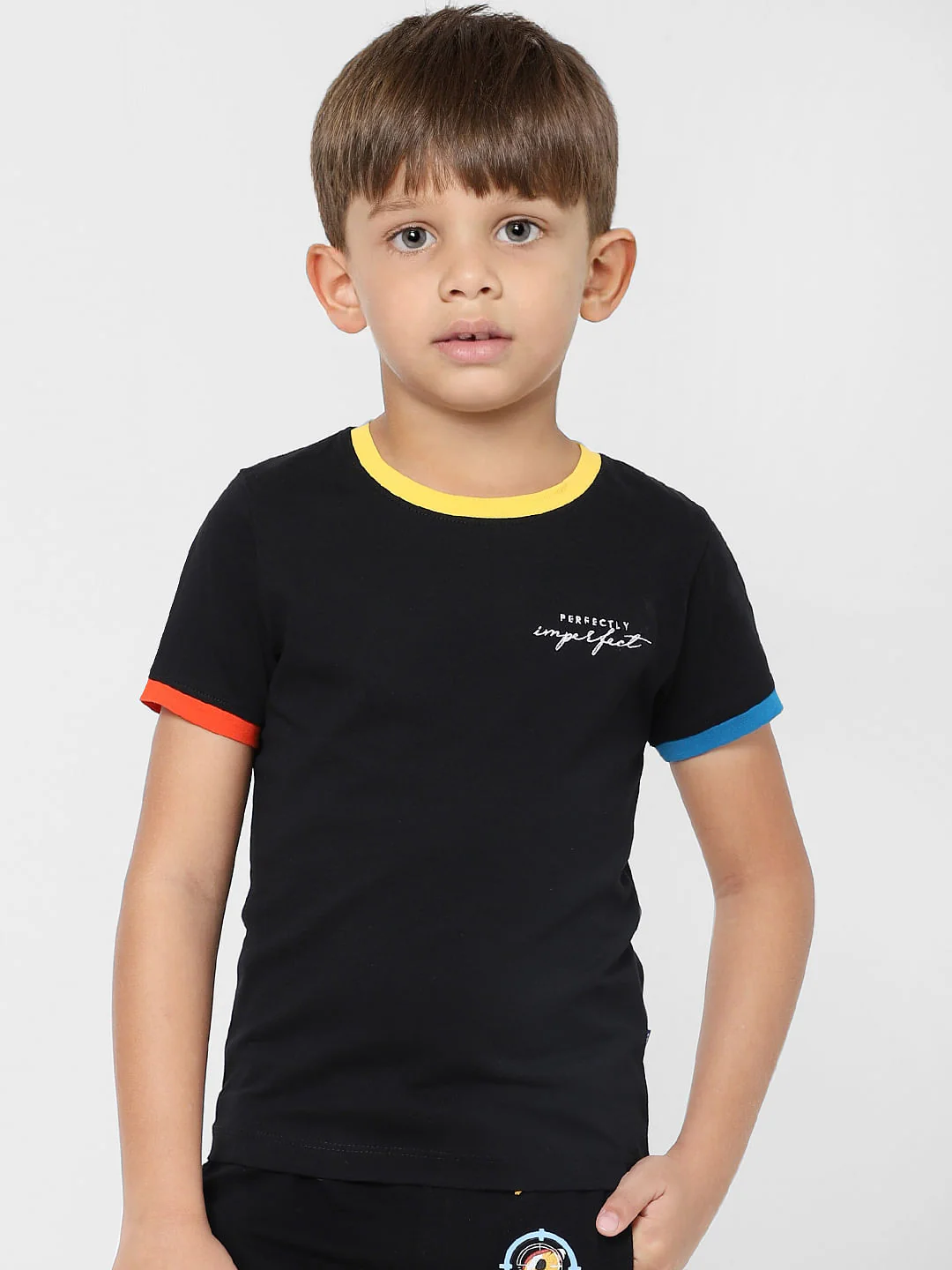 Boys Black Contrast Tipping Crew Neck T-shirt - Image 2