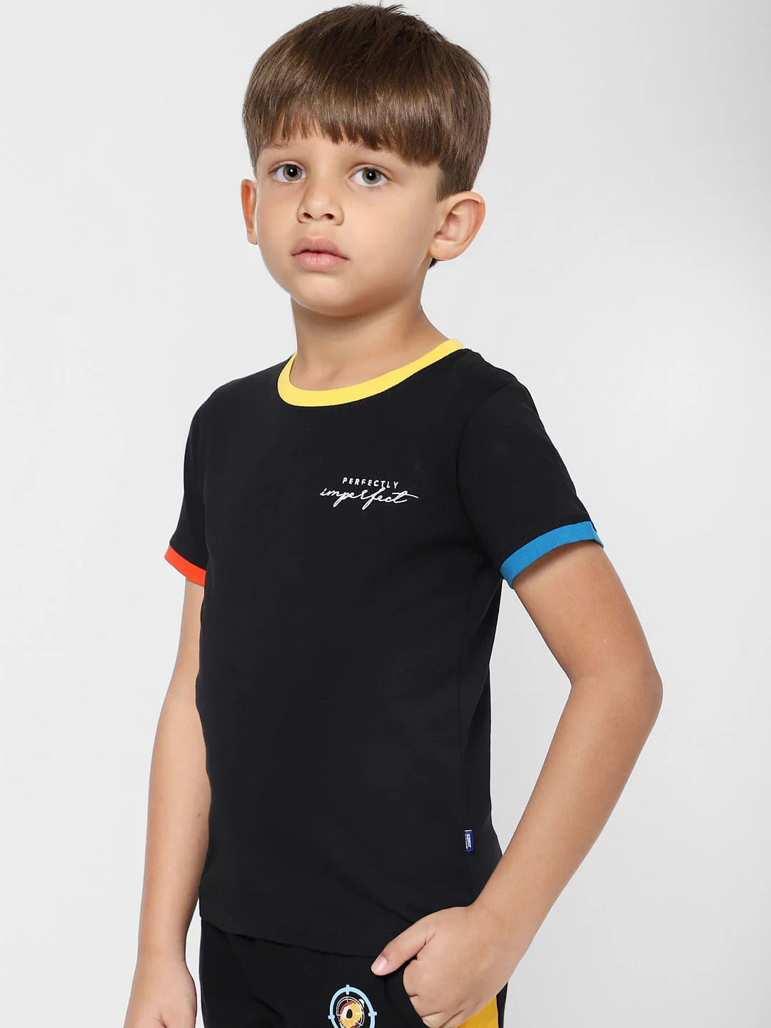 Boys Black Contrast Tipping Crew Neck T-shirt - Image 3