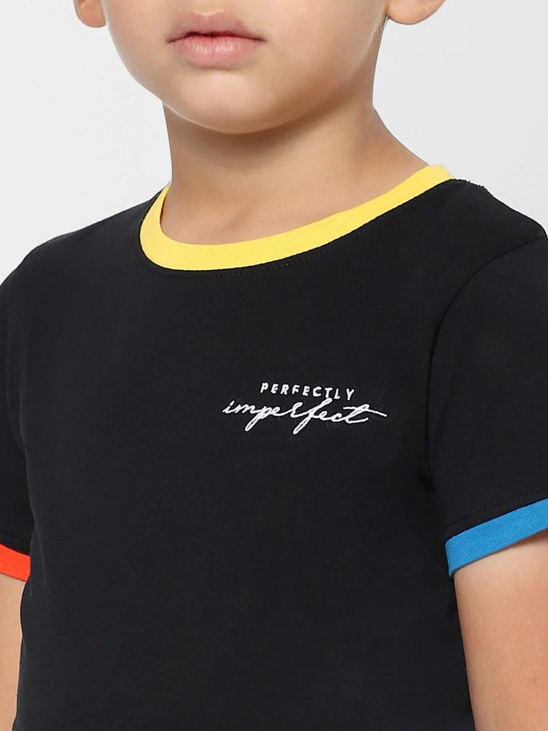 Boys Black Contrast Tipping Crew Neck T-shirt - Image 5