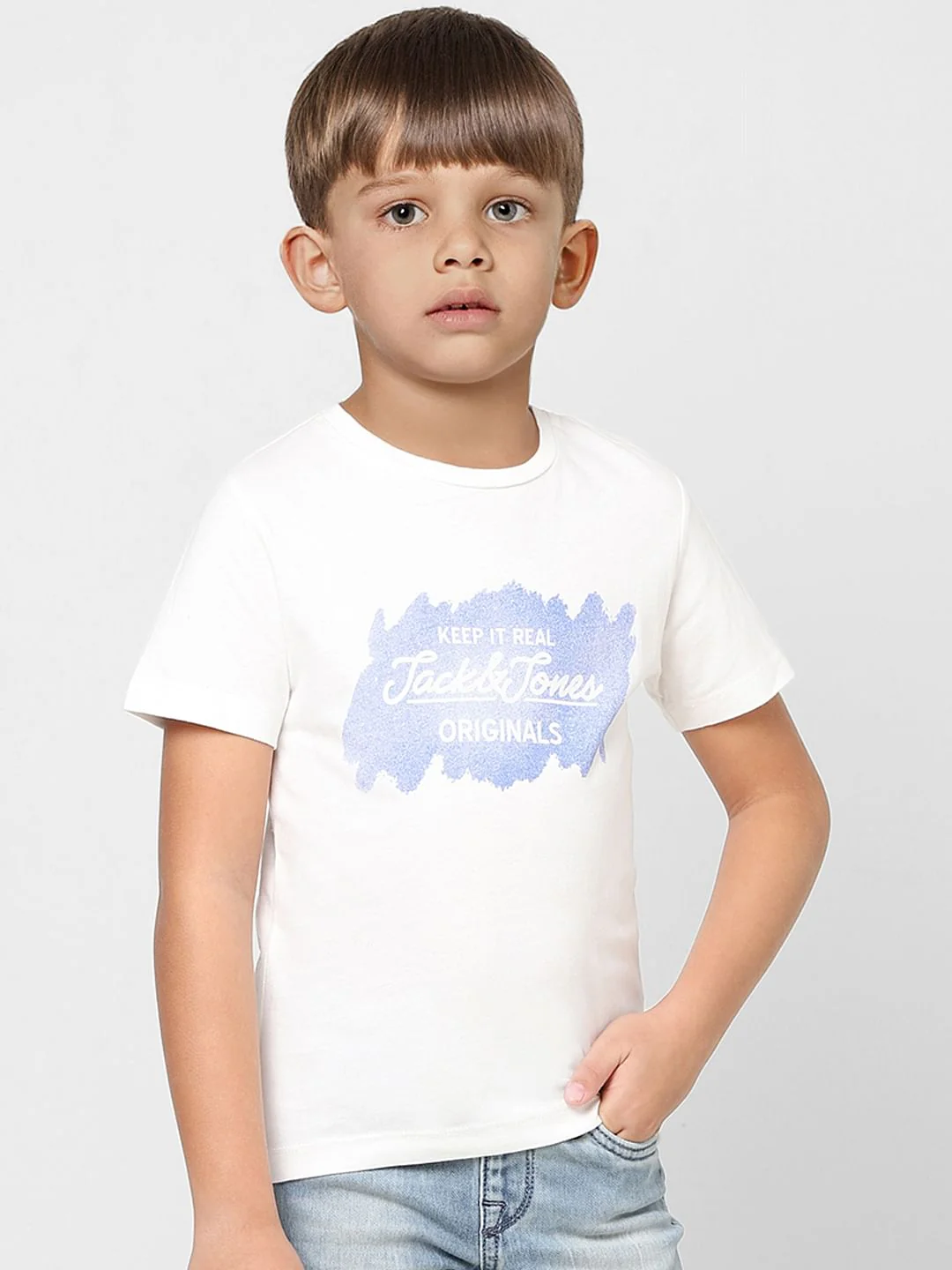 Boys White Logo Print Crew Neck T-shirt - Image 2