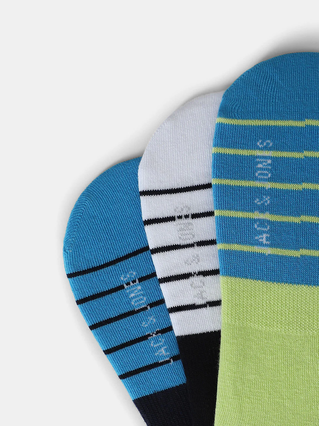 Pack of 3 Striped No-Show Socks - Black, Blue & Green - Image 2