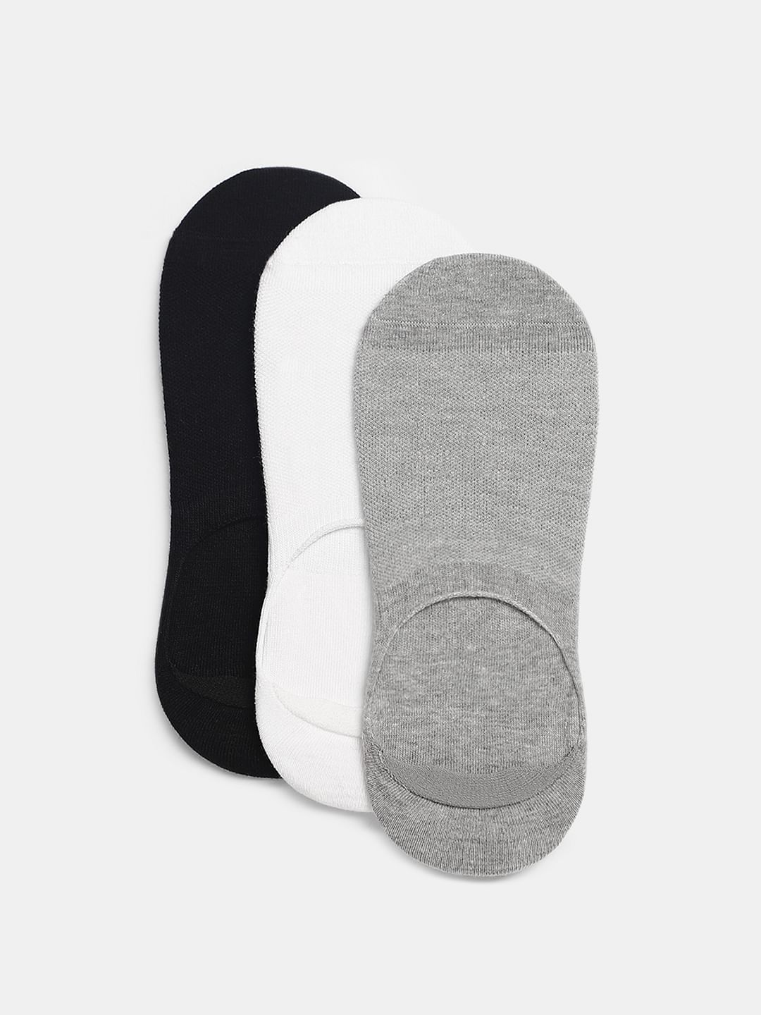 Pack Of 3 White No Show Socks - Grey, White & Black