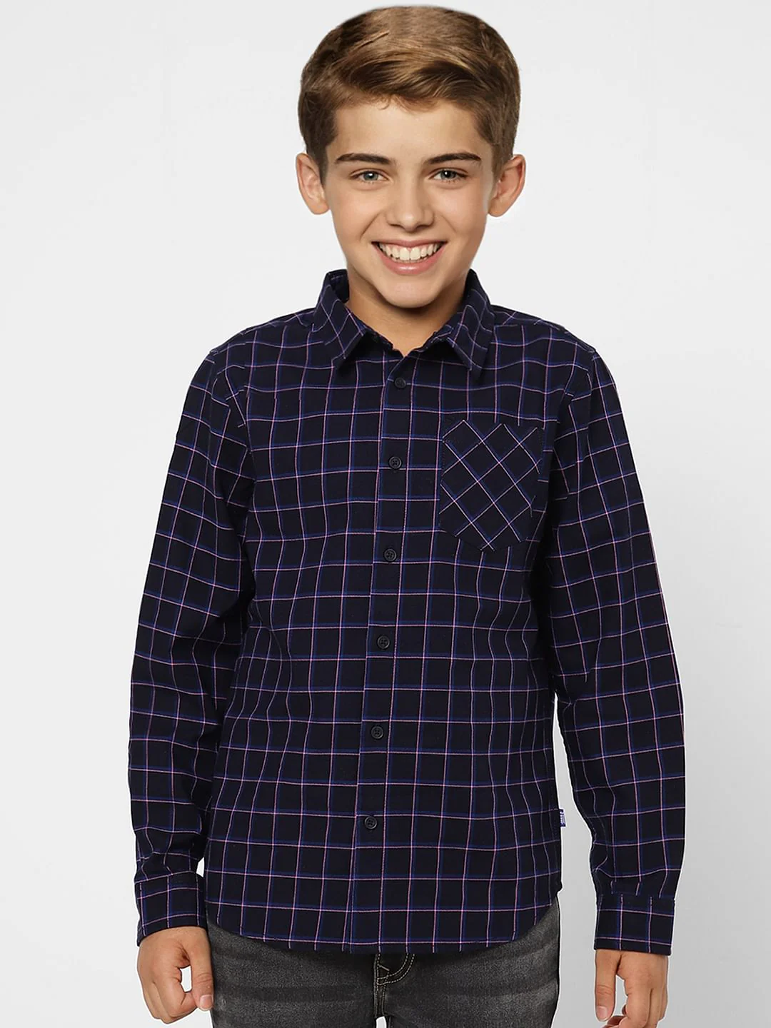 BOYS Navy Blue Check Full Sleeves Shirt - Image 2