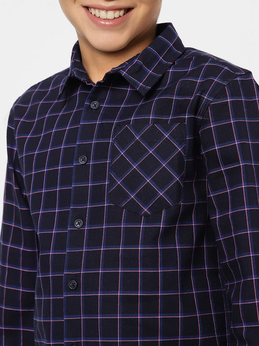 BOYS Navy Blue Check Full Sleeves Shirt - Image 5