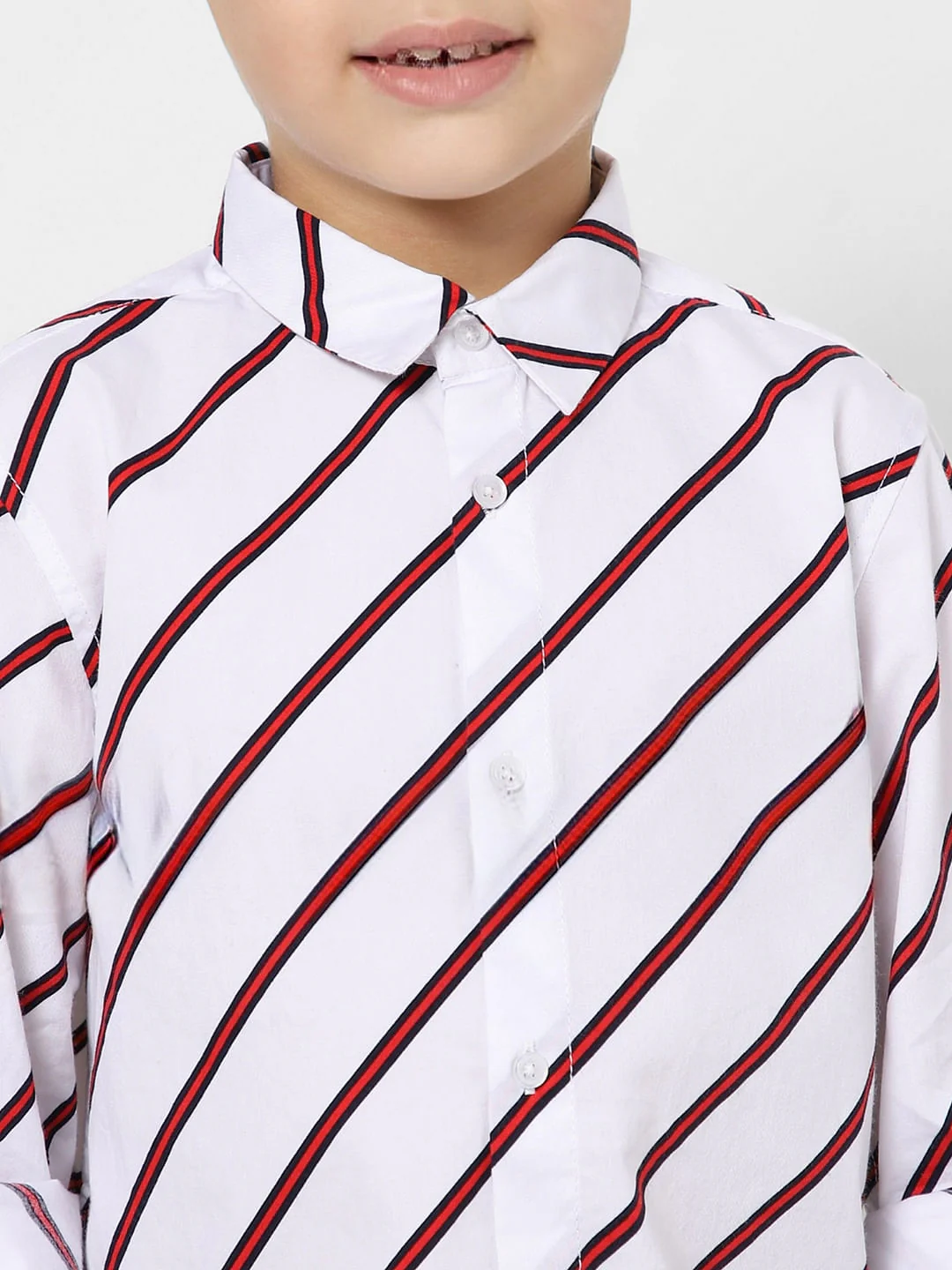 Boys White Striped Full Sleeves Shirt - Image 4