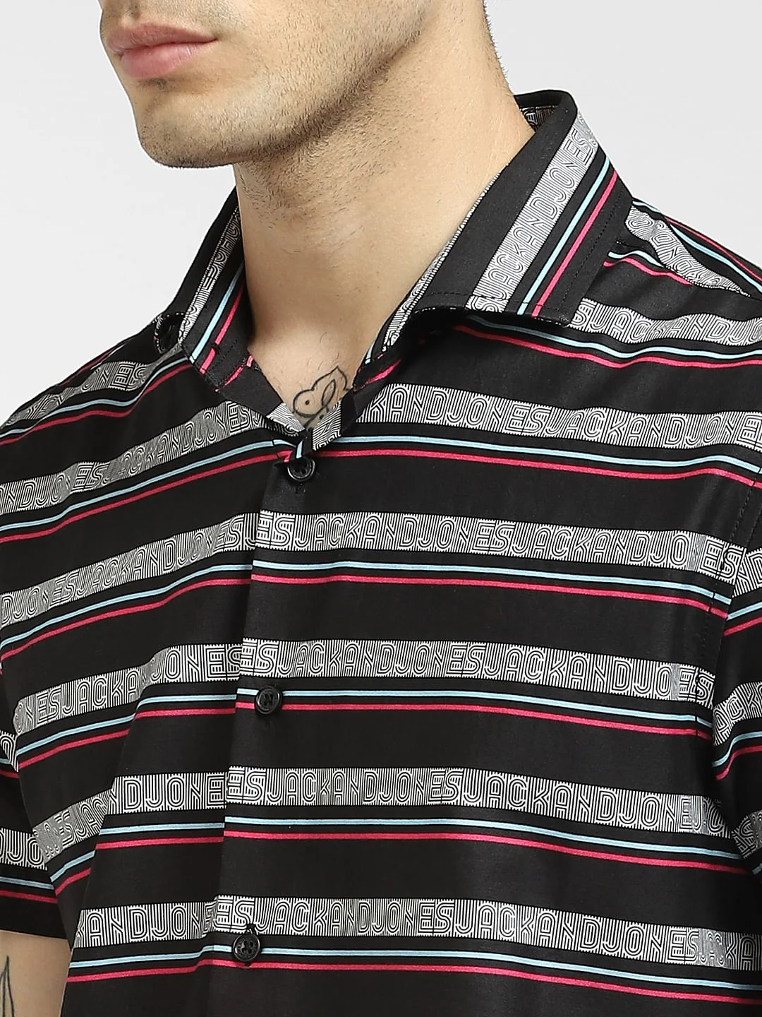 Black Horizontal Stripe Half Sleeves Shirt - Image 5