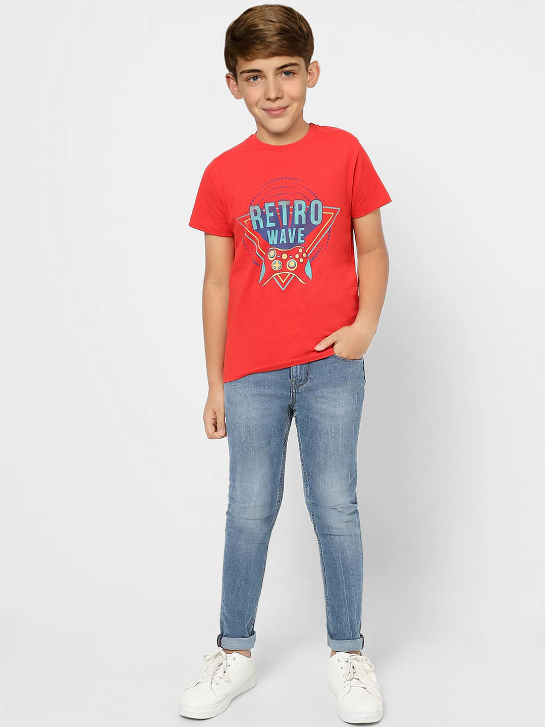 Boys Red Graphic Print Crew Neck T-shirt