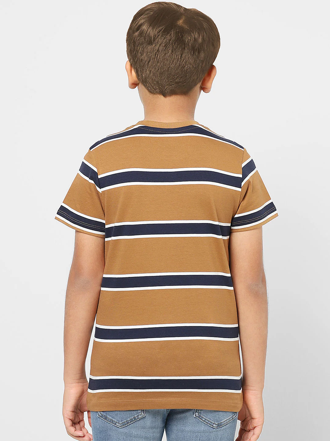 Boys Brown Striped Crew Neck T-shirt - Image 4
