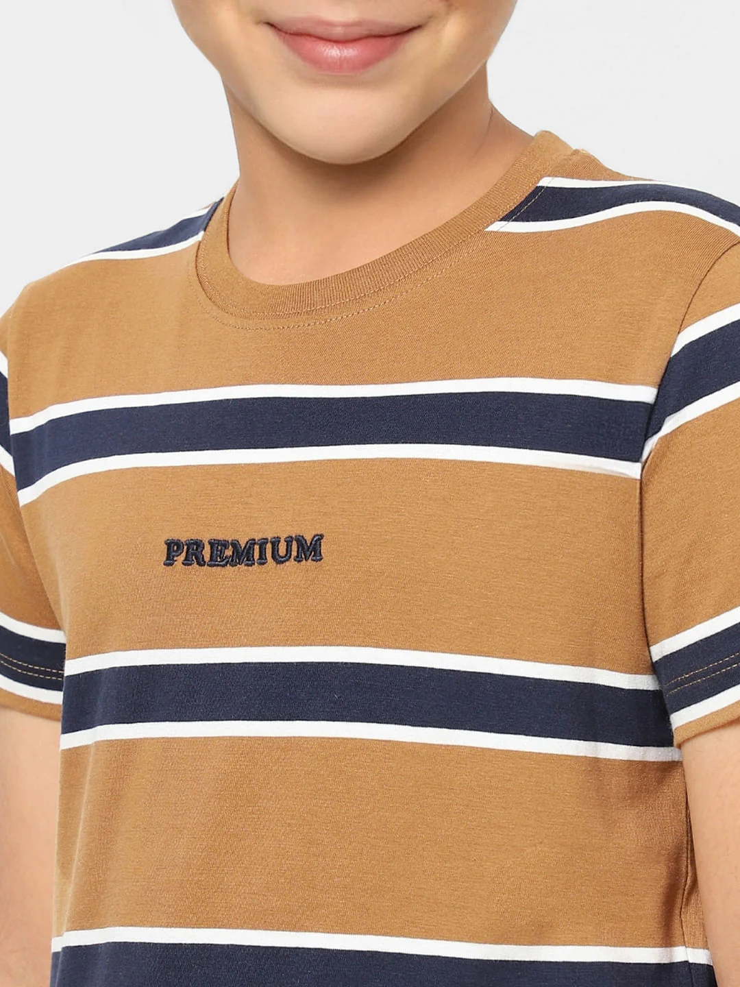 Boys Brown Striped Crew Neck T-shirt - Image 5