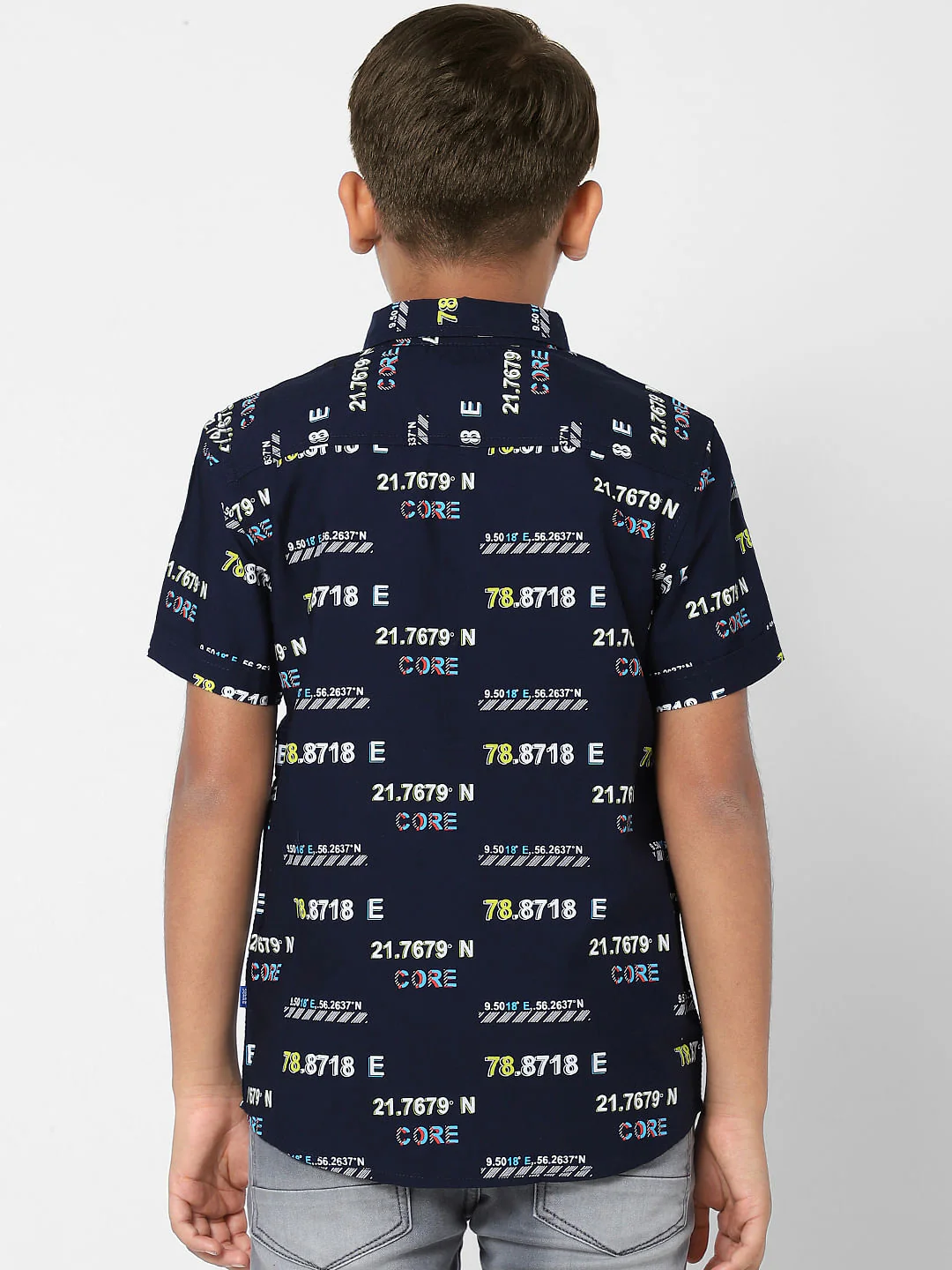 BOYS Dark Navy Blue Printed Half Sleeves Shirt - Image 4