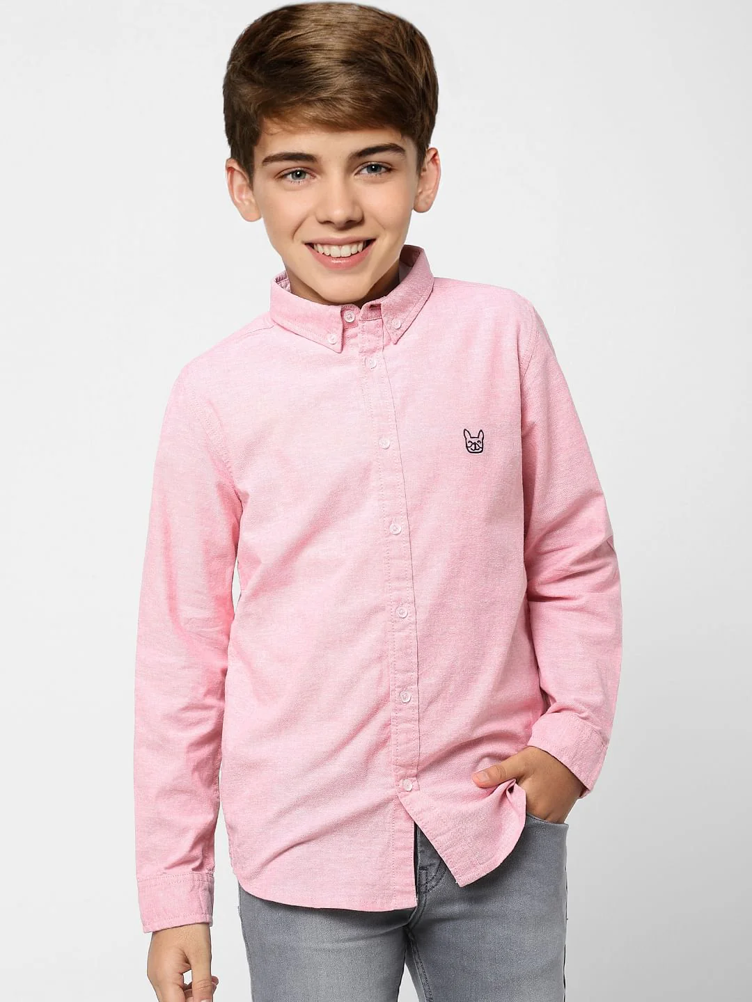 BOYS Pink Solid Full Sleeves Shirt - Image 2