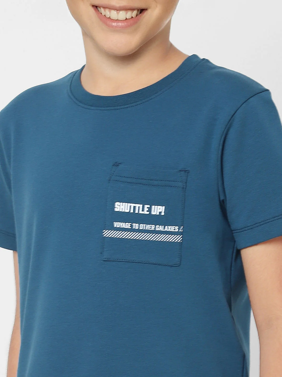 Boys Turquoise Text Print Crew Neck T-shirt - Image 5