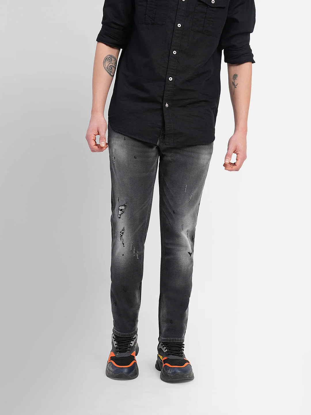Black Low Rise Distressed Glenn Slim Jeans - Image 2