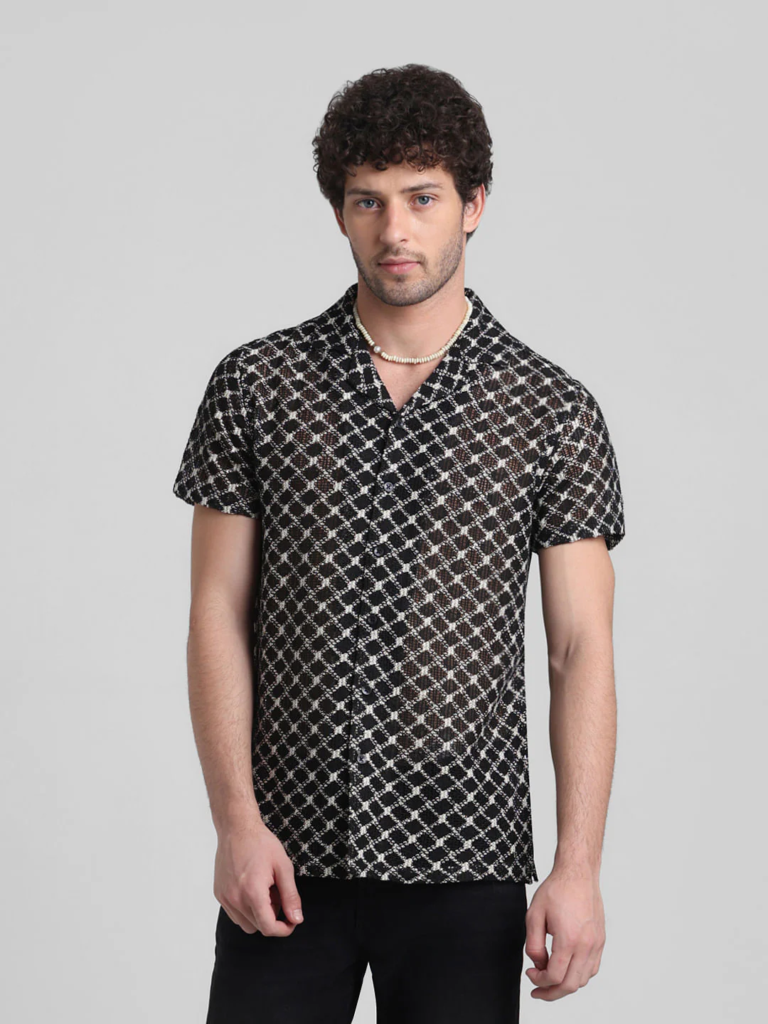 Black Printed Short Sleeves Shirt