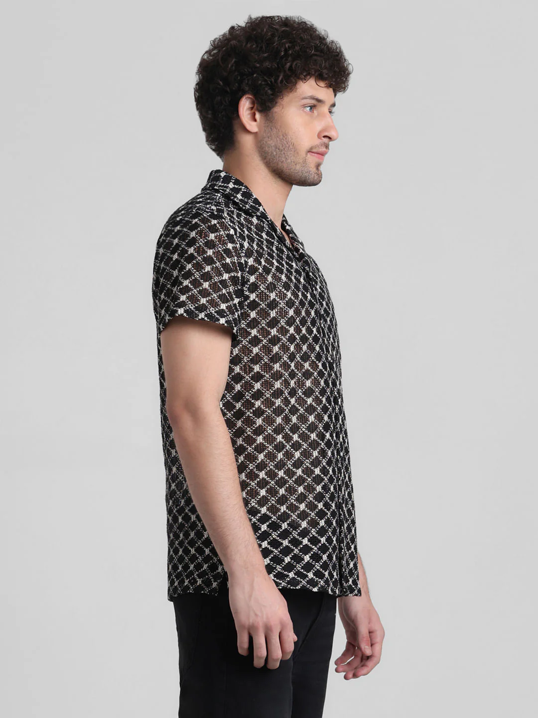 Black Printed Short Sleeves Shirt - Image 3