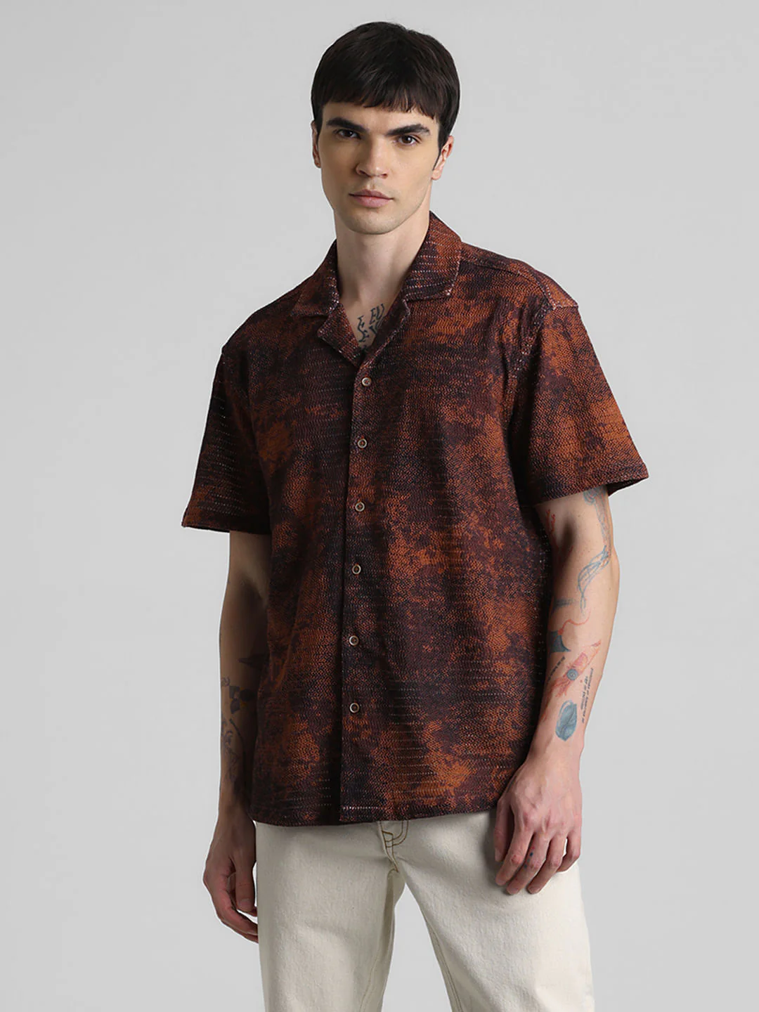 Brown Abstract Print Shirt - Image 2