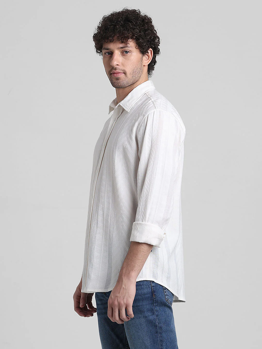 White Printed Textured Weave Shirt - Image 3