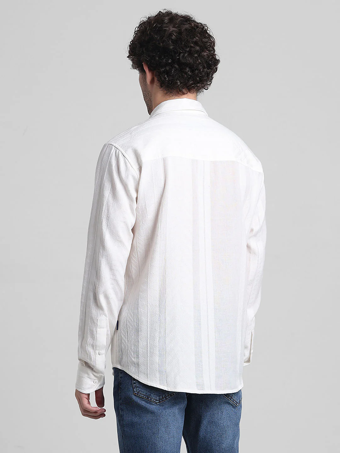 White Printed Textured Weave Shirt - Image 4