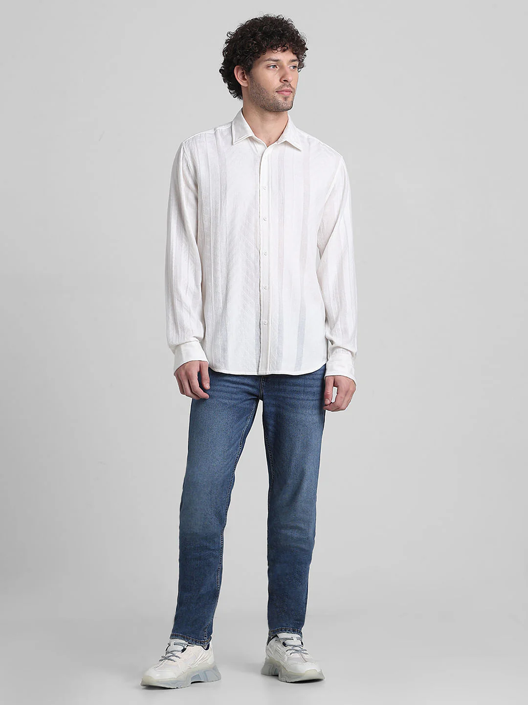 White Printed Textured Weave Shirt - Image 6