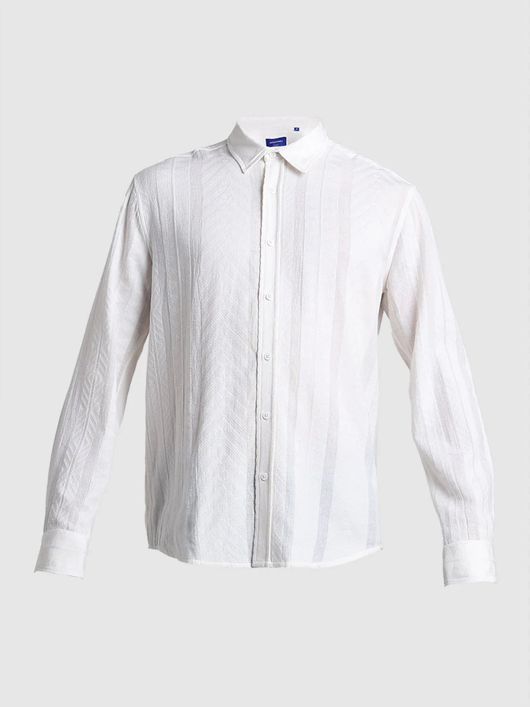 White Printed Textured Weave Shirt - Image 7