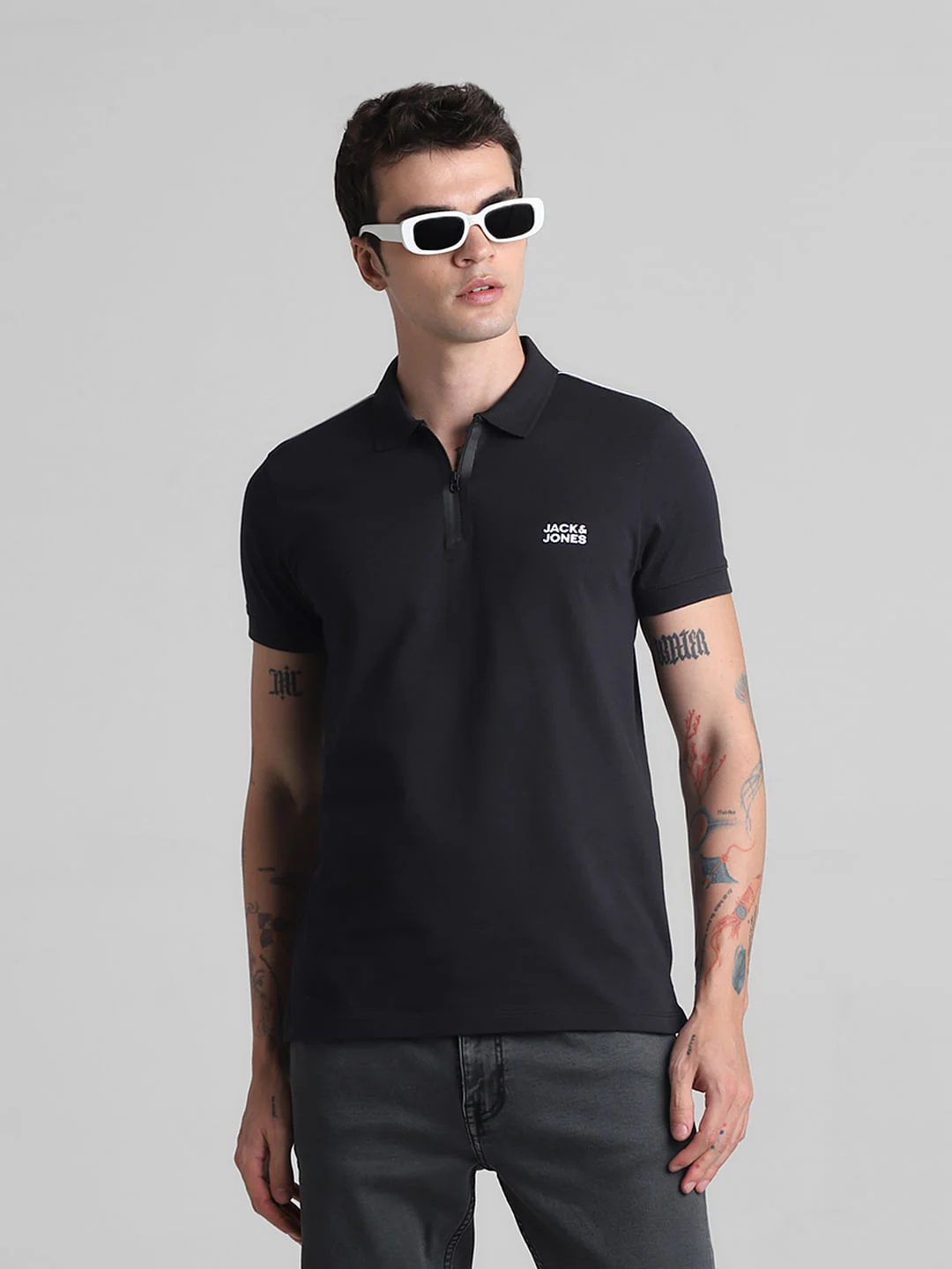Black Zip Detail Polo T-shirt