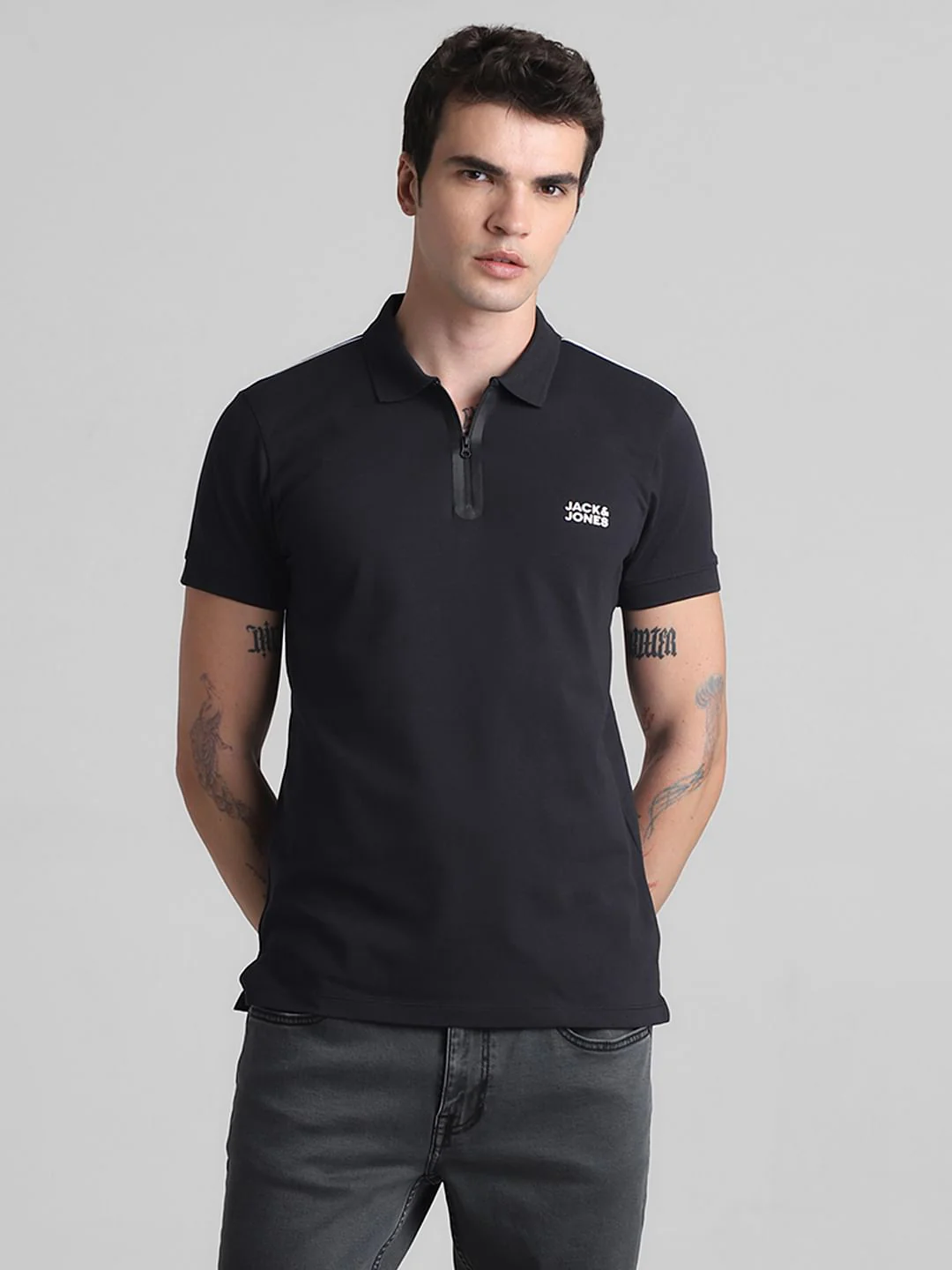 Black Zip Detail Polo T-shirt - Image 2