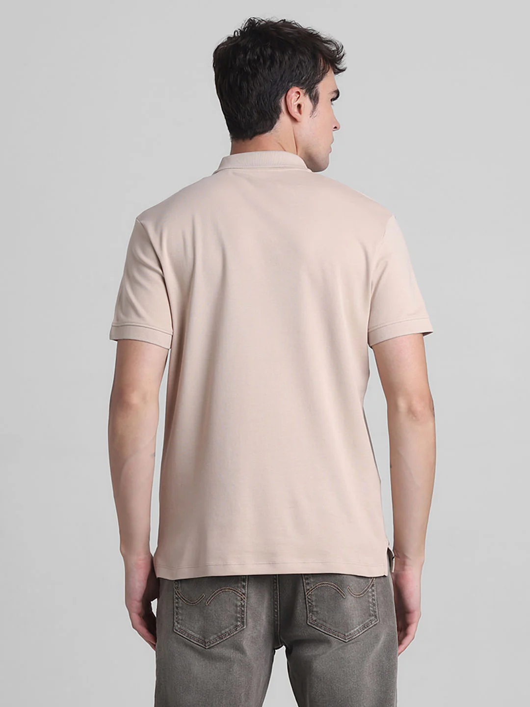 Light Brown Printed Cotton Polo T-shirt - Image 4