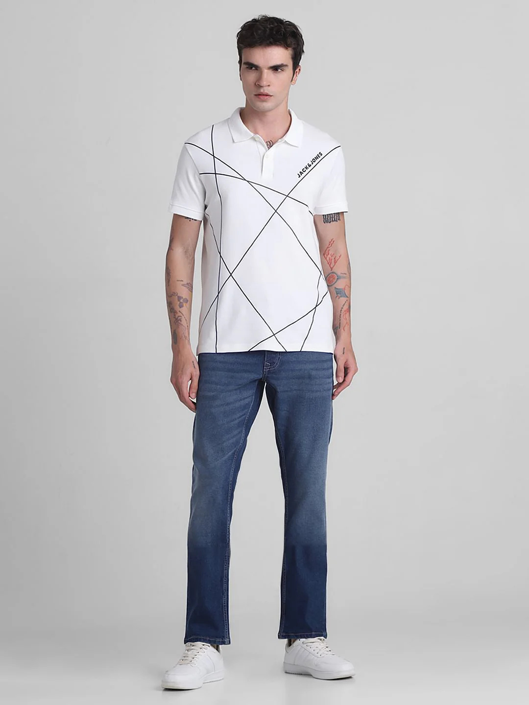 White Printed Cotton Polo T-shirt - Image 6