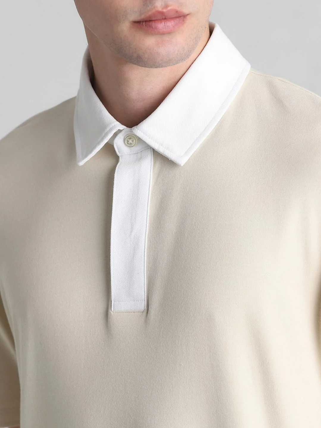 Beige Cotton Oversized Polo T-shirt - Image 5