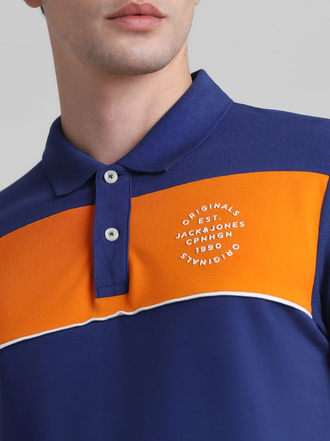 Blue Colourblocked Contrast Tipping Polo - Image 4