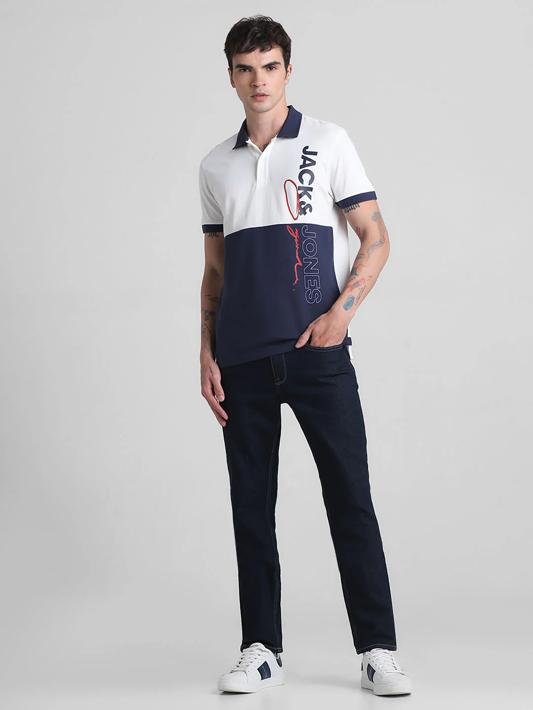 White Colourblocked Cotton Polo T-shirt - Image 6