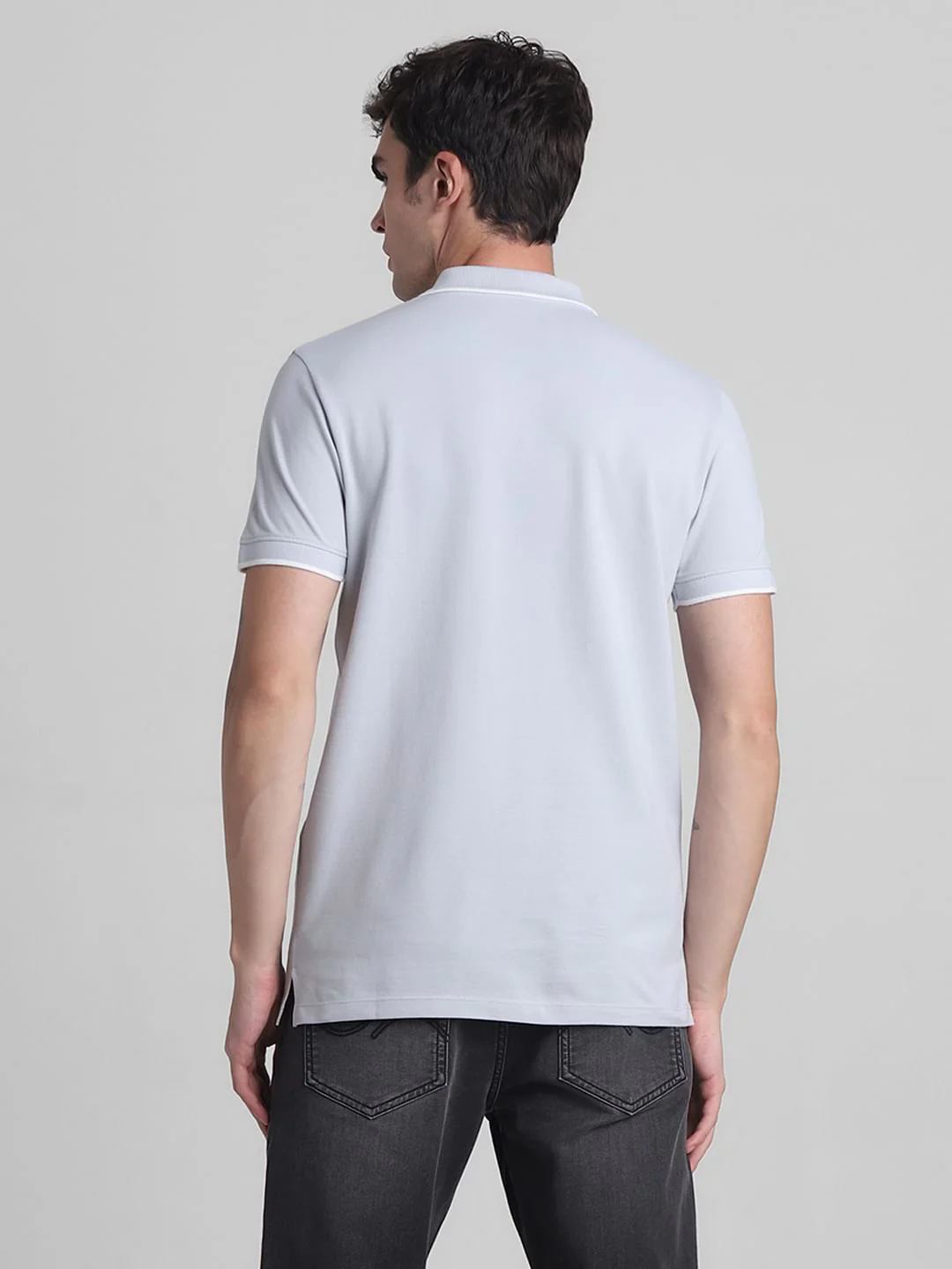 Grey Zip Detail Polo T-shirt - Image 4
