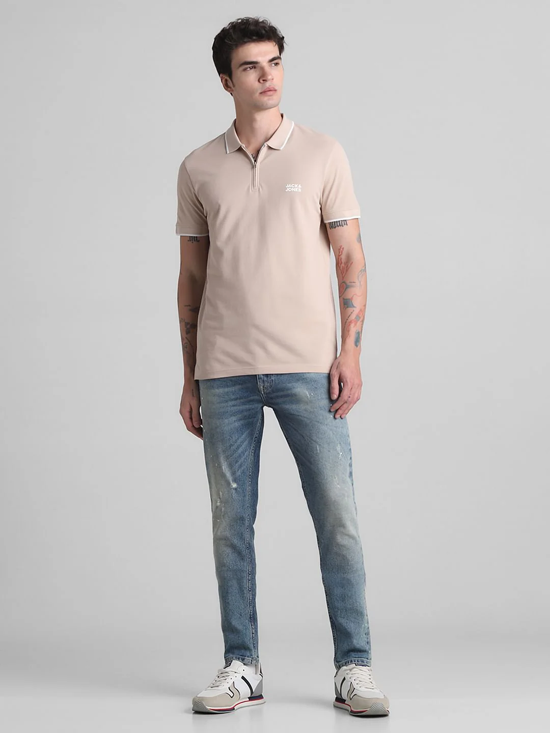Light Brown Zip Detail Polo T-shirt - Image 6