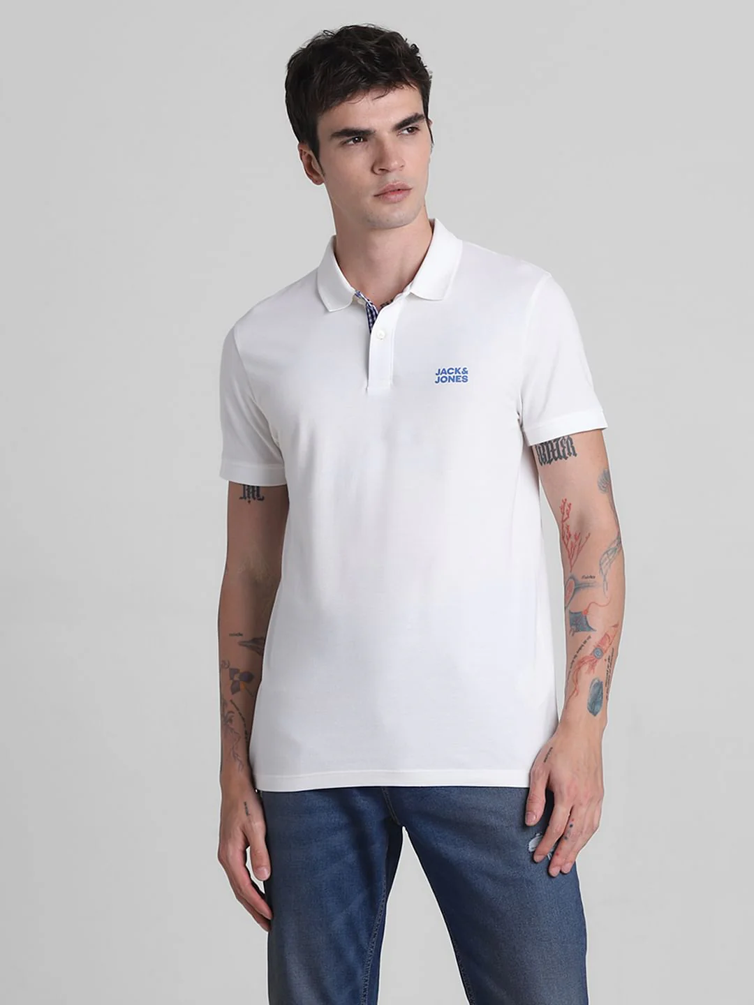 White Check Placket Polo T-shirt - Image 2