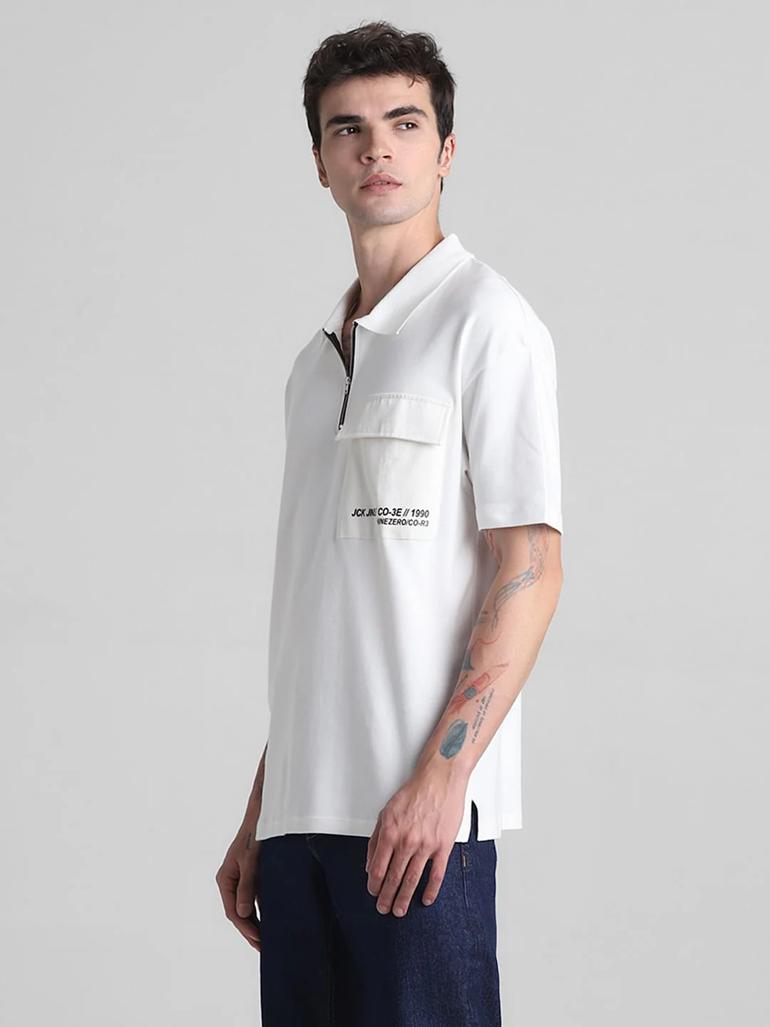 White Zip-Up Oversized Polo T-shirt - Image 3