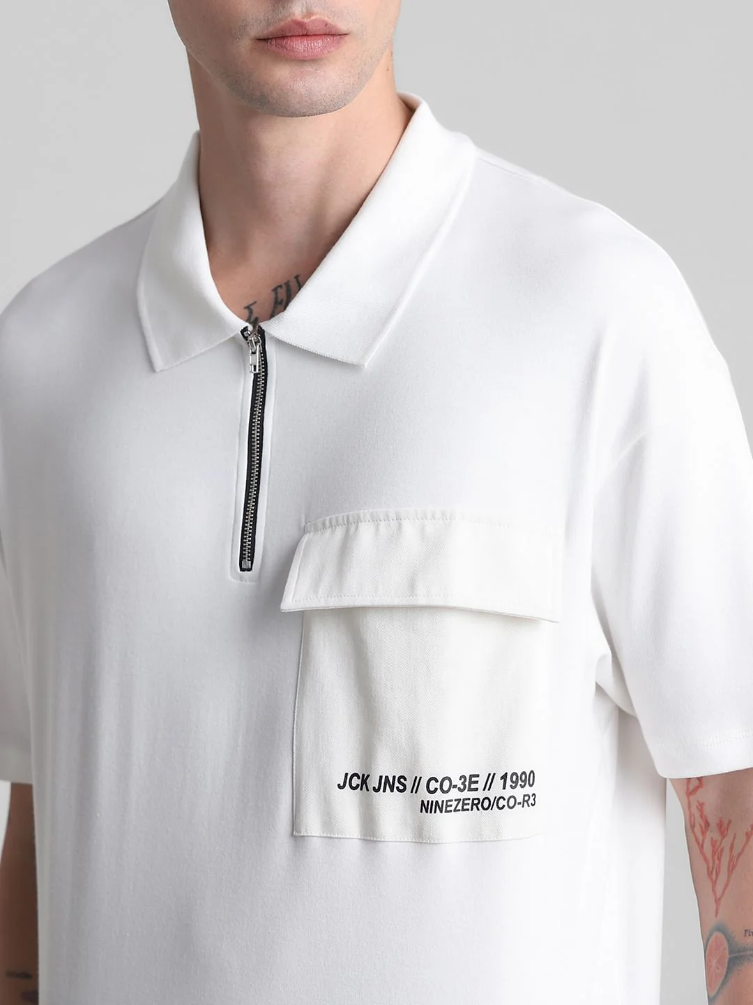 White Zip-Up Oversized Polo T-shirt - Image 5