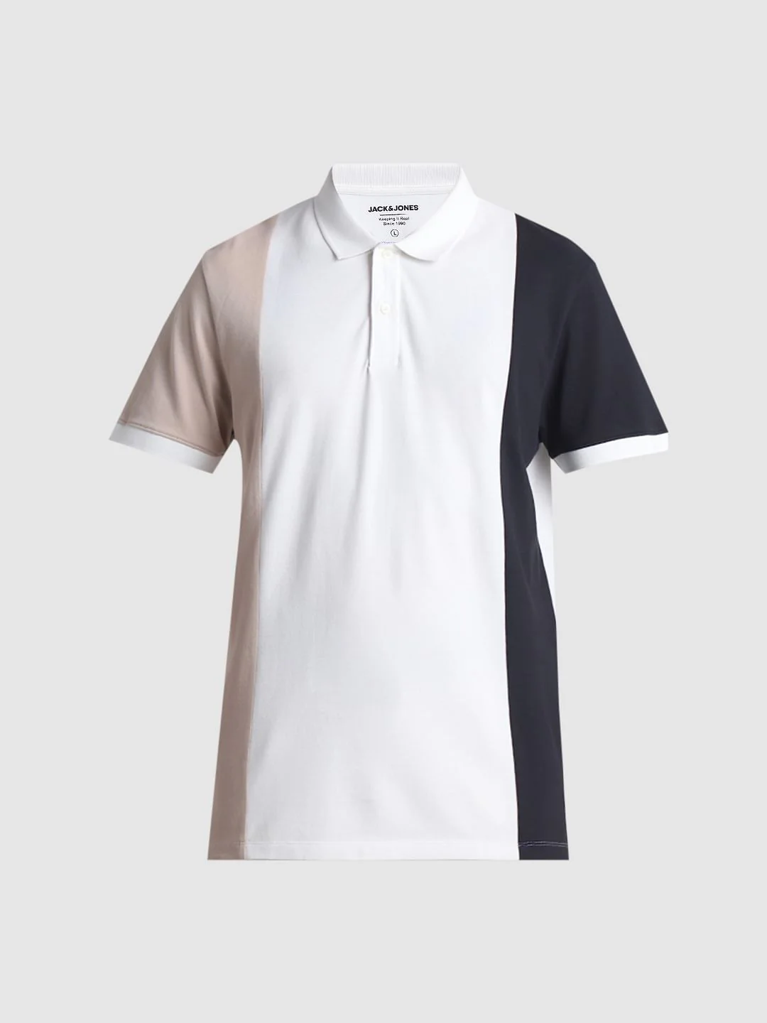 Beige Colourblocked Cotton Polo T-shirt - Image 7
