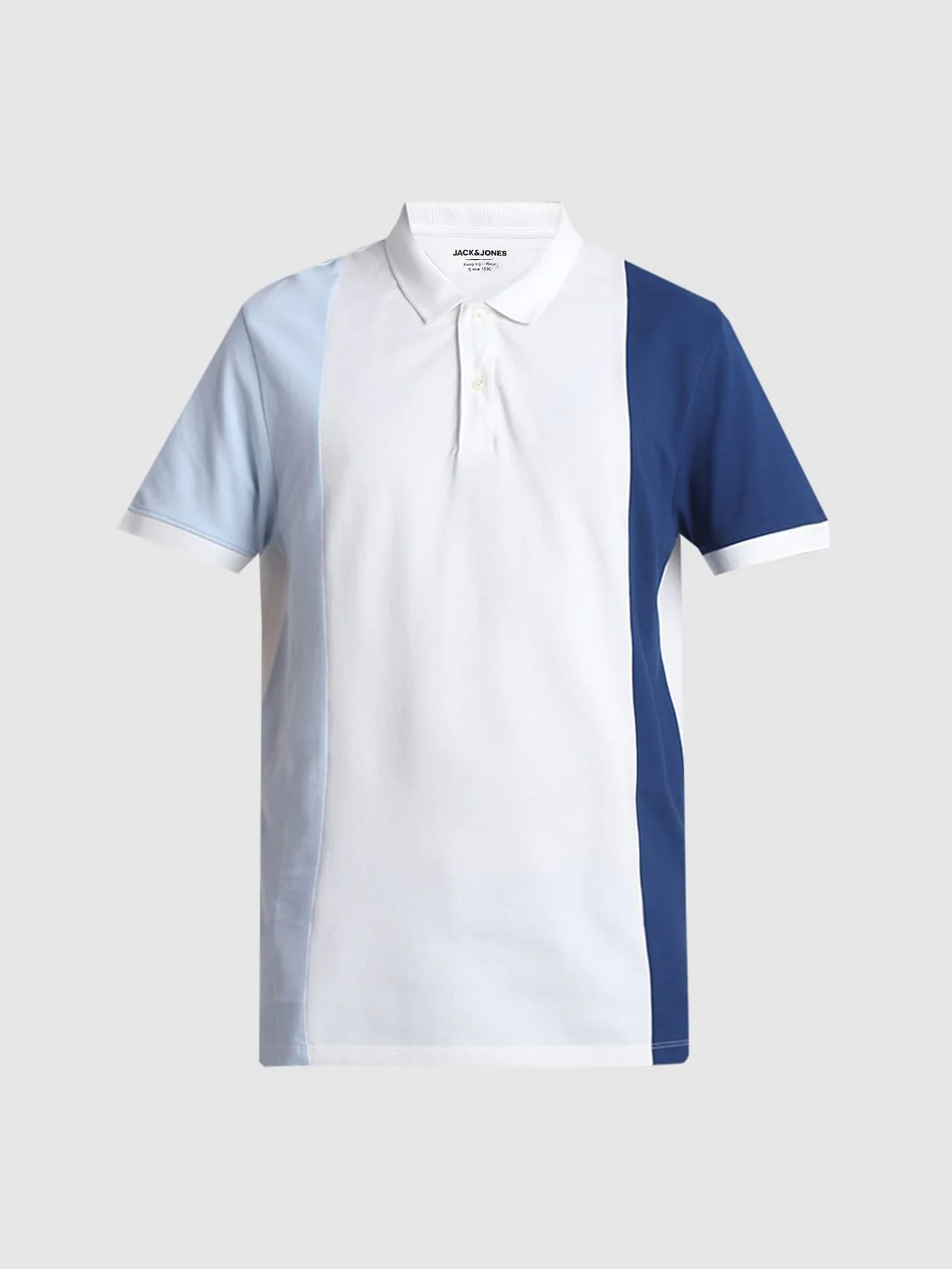 Blue Colourblocked Cotton Polo T-shirt - Image 7