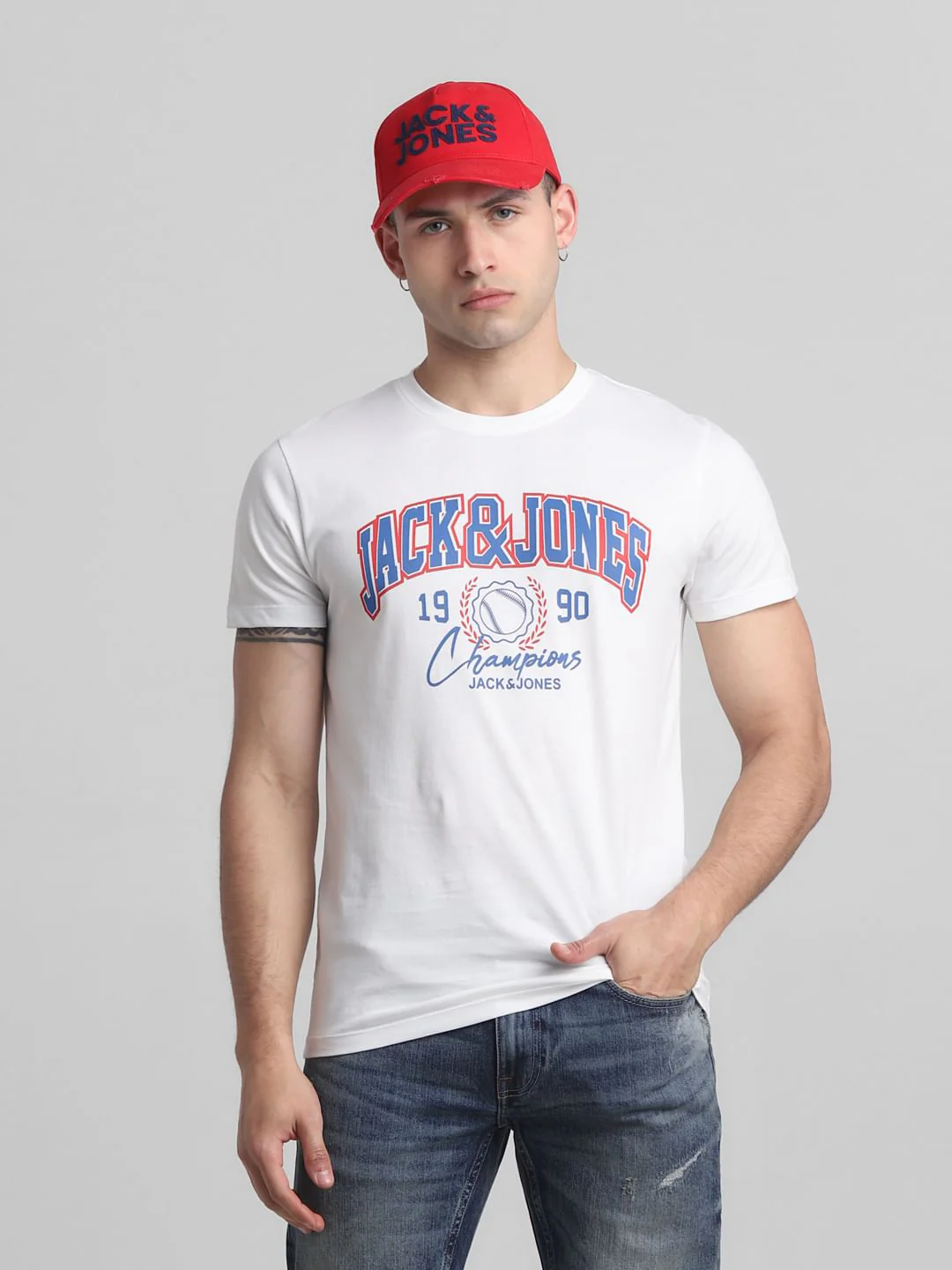 White Logo Print Crew Neck T-shirt