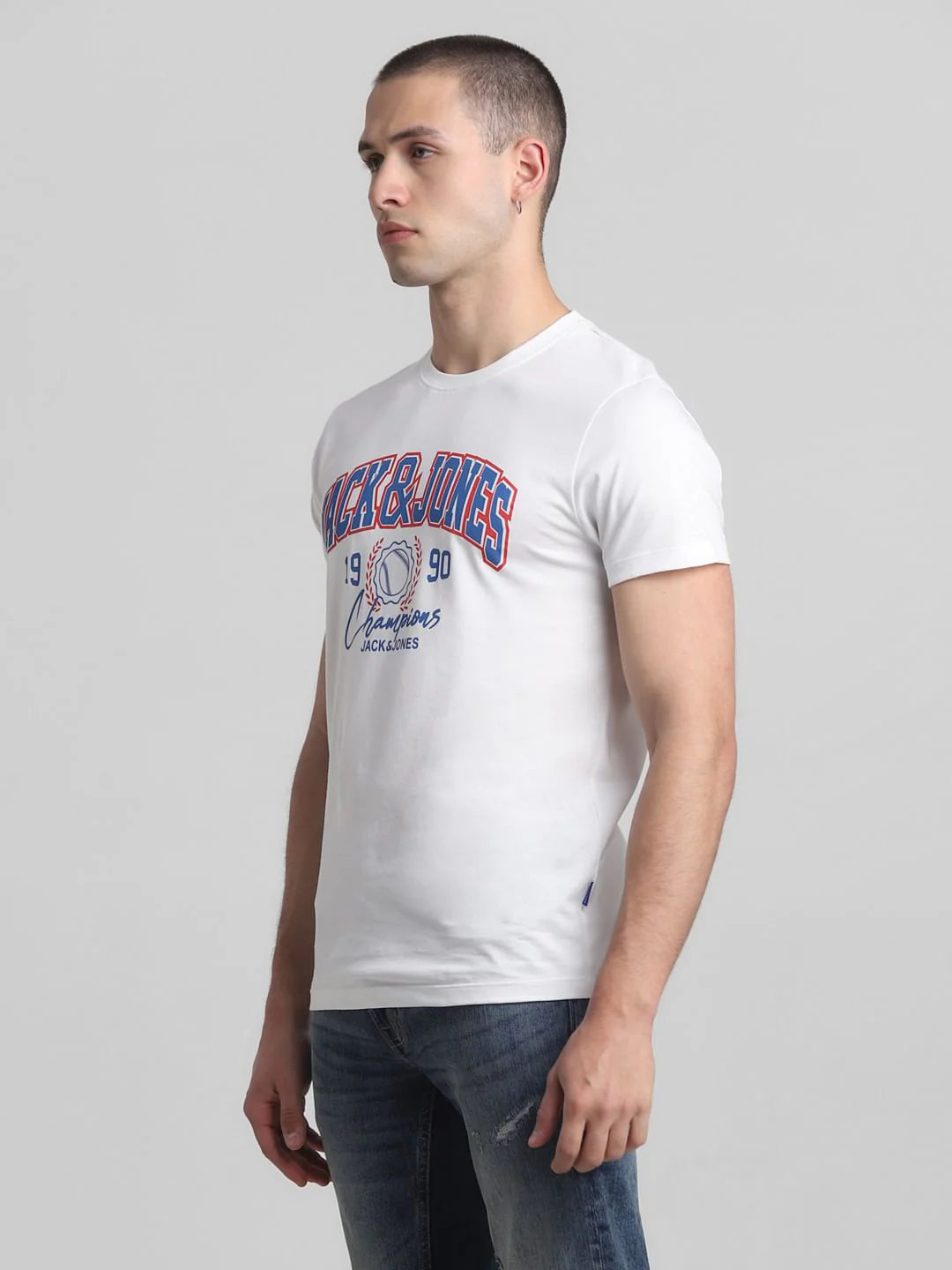 White Logo Print Crew Neck T-shirt - Image 3