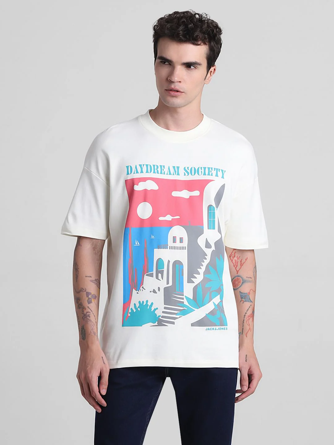 White Graphic Print Crew Neck T-shirt - Image 2