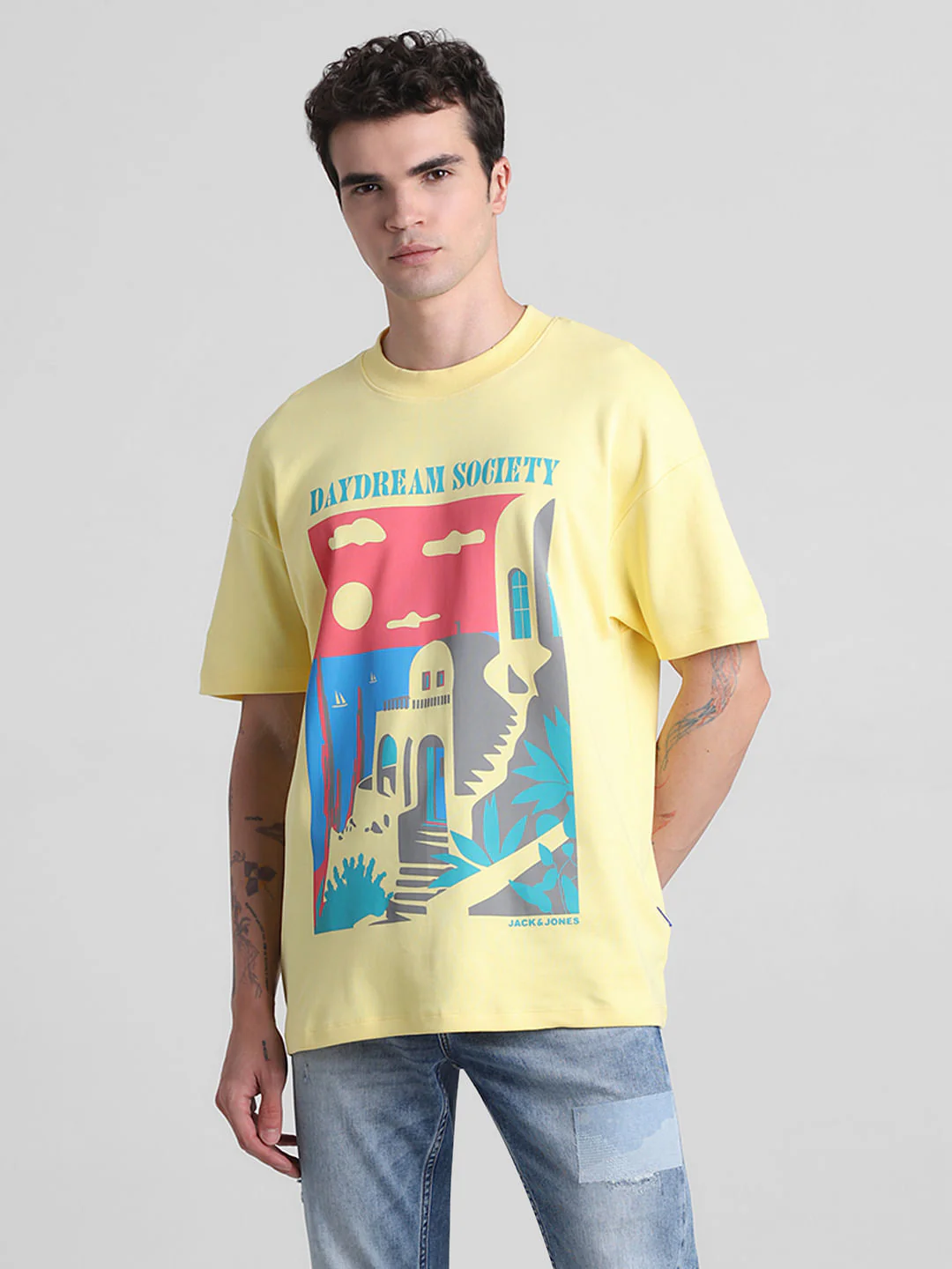 Yellow Graphic Print Crew Neck T-shirt - Image 2