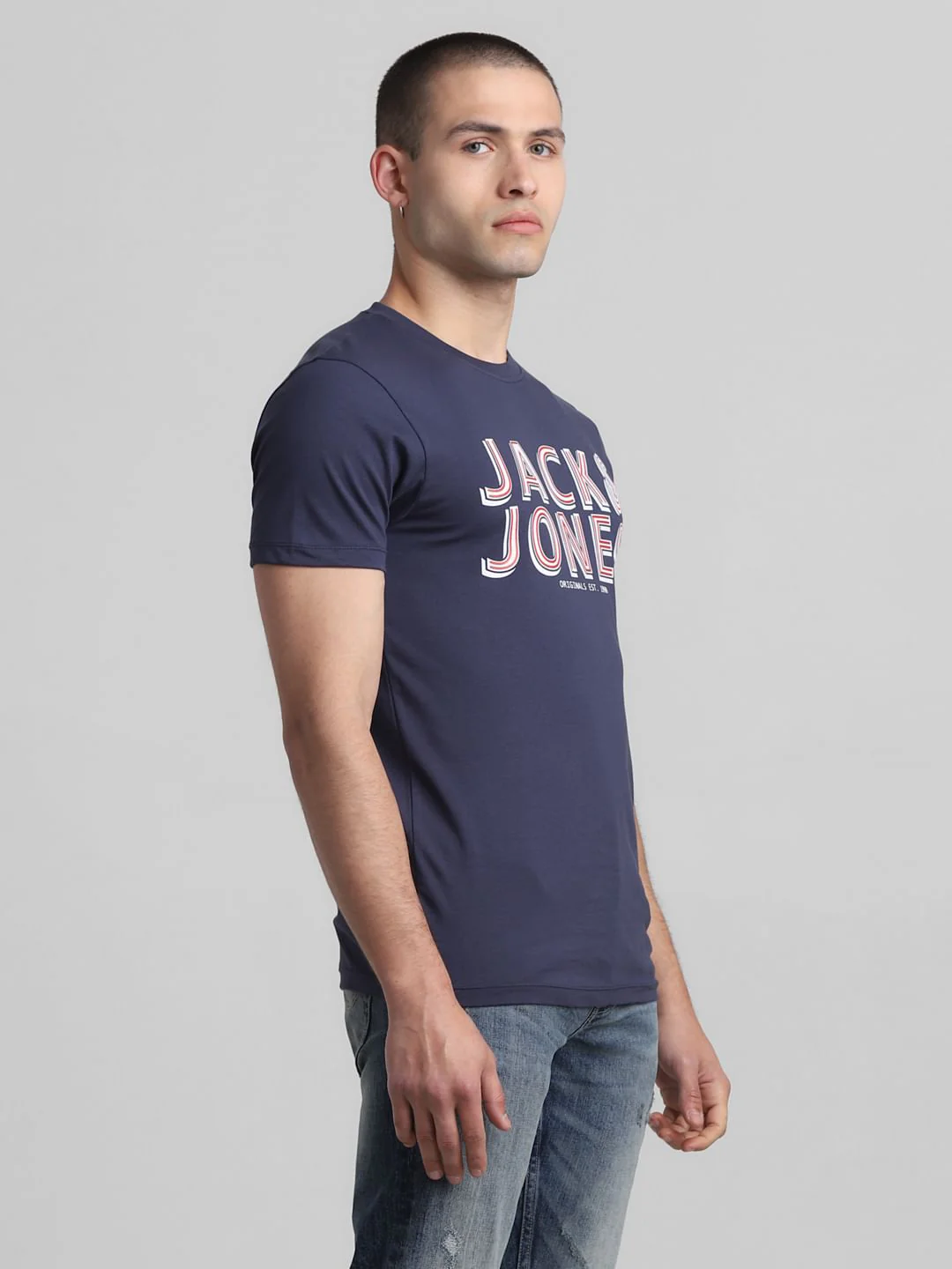 Dark Blue Logo Print Crew Neck T-shirt - Image 3