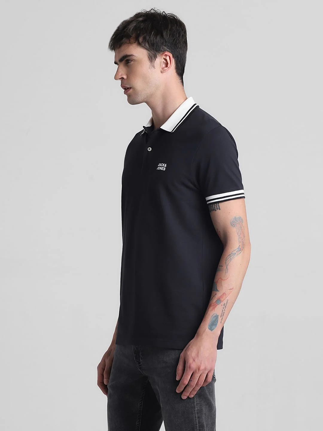 Black Contrast Tipping Polo T-shirt - Image 3