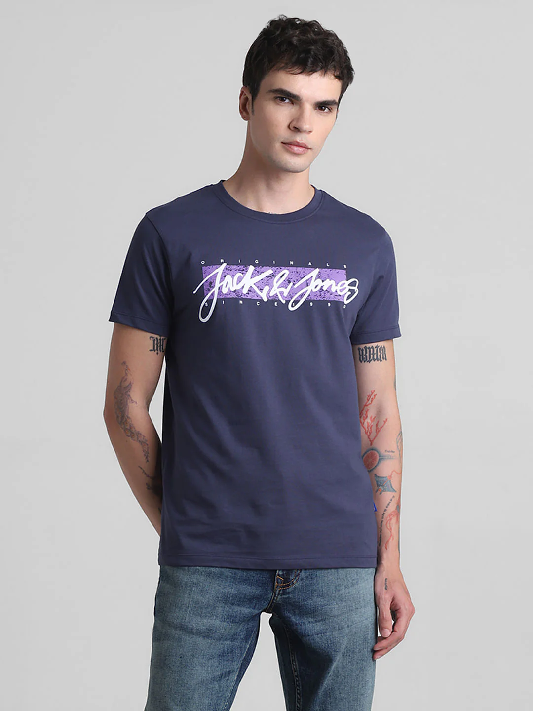 Blue Logo Print Crew Neck T-shirt - Image 2