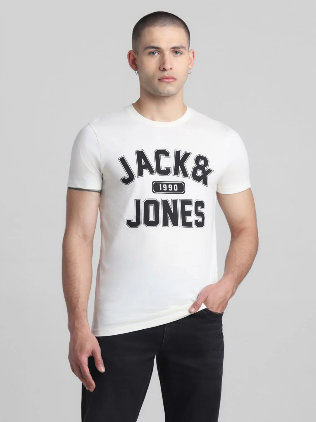 White Logo Print Crew Neck T-shirt - Image 2